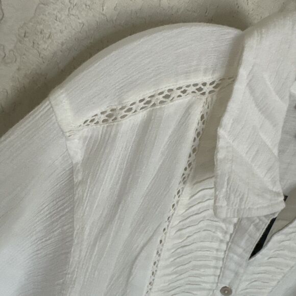 Peasant Top Blouse White Plus Size XXL Pleated Buttons Tunic Shirt Sheer Summer - Picture 7 of 13